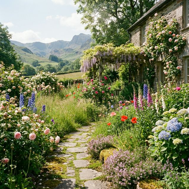 Jardín y montañas